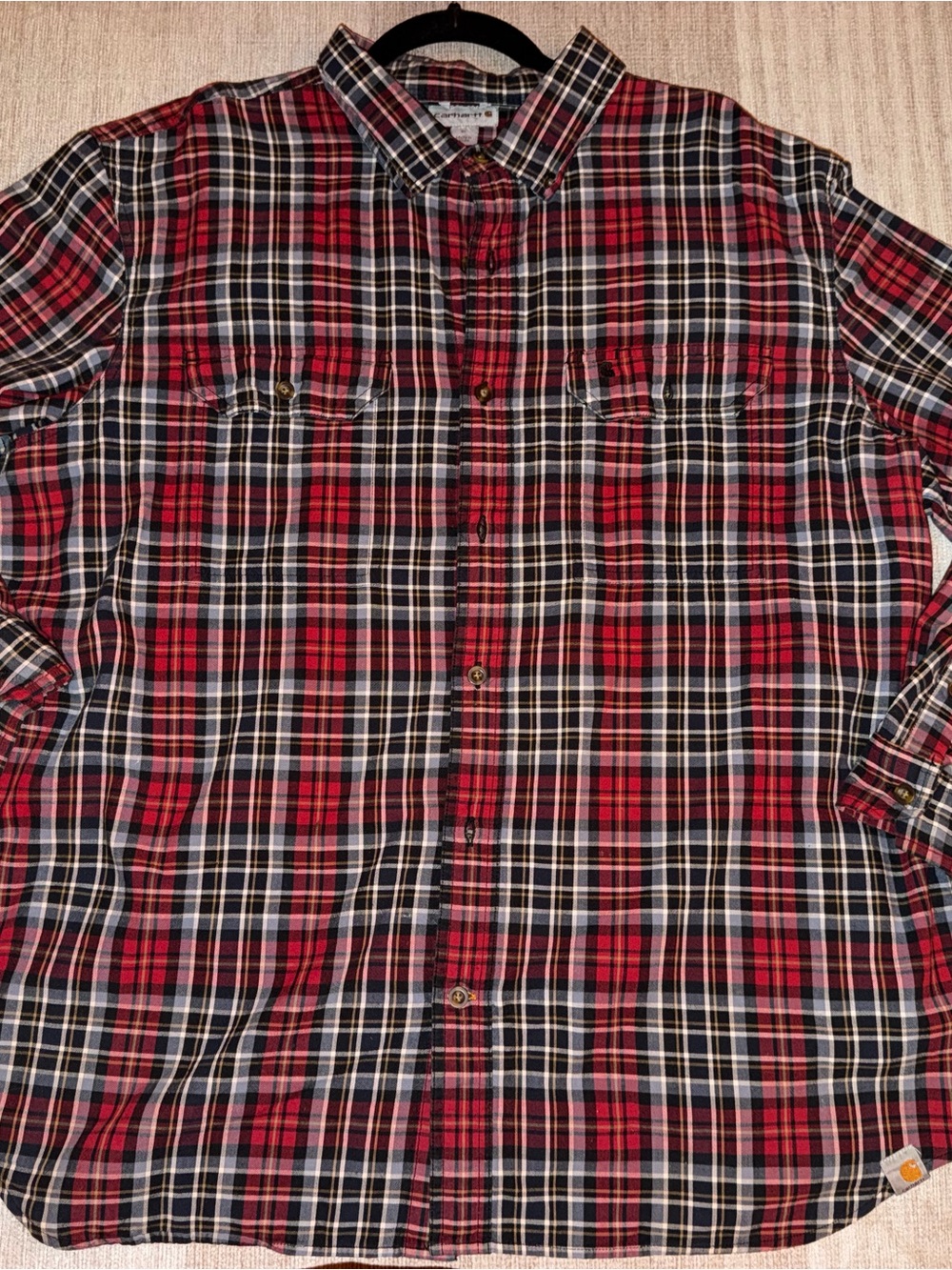 Carhartt Red and Black Plaid Long-Sleeve Button-Down Shirt